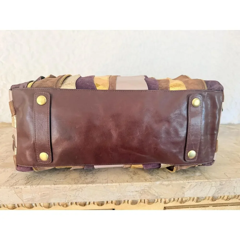 Limited edition Coach Vintahd Coach Suede Leather Patchwork Satchel shoulder Bag